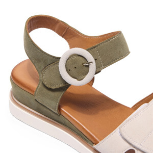 Carl Scarpa Musto Green White Suede Wedge Sandals
